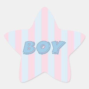 Pegatina En Forma De Estrella Azul del muchacho con las rayas rosadas