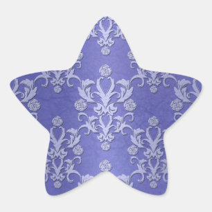Pegatina En Forma De Estrella Azul Miriñaque Floral Fancy Patrón de Damasco