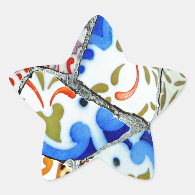 Pegatina En Forma De Estrella Baldosas de Gaudí en el parque Güell Mosaic (Anverso)