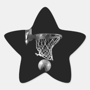 Pegatina En Forma De Estrella Baloncesto blanco y negro