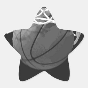 Pegatina En Forma De Estrella Baloncesto blanco y negro