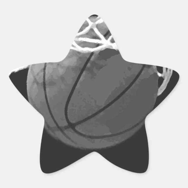 Pegatina En Forma De Estrella Baloncesto blanco y negro (Anverso)