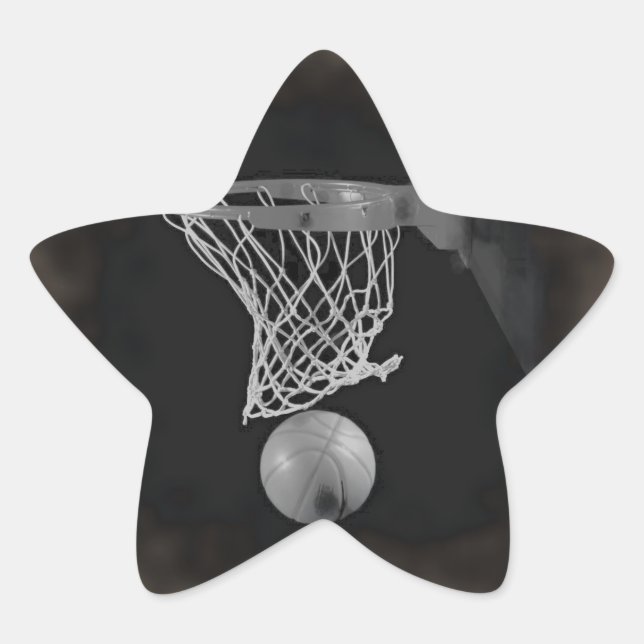 Pegatina En Forma De Estrella Baloncesto Sepia (Anverso)