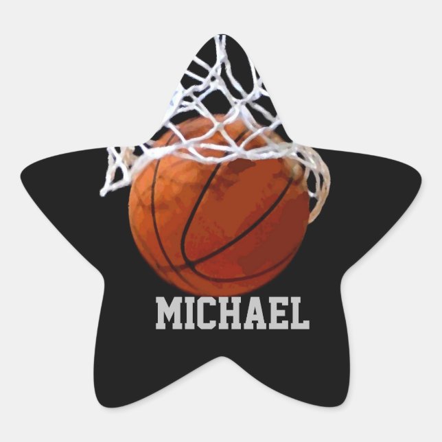 Pegatina En Forma De Estrella Baloncesto Su Nombre (Anverso)