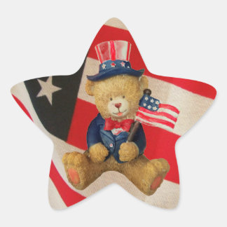 Pegatina En Forma De Estrella Bandera de Estados Unidos Patriótica Teddy Bear