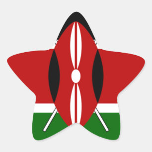 Pegatina En Forma De Estrella Bandera de Kenia: Con arte de borde de marco de ba