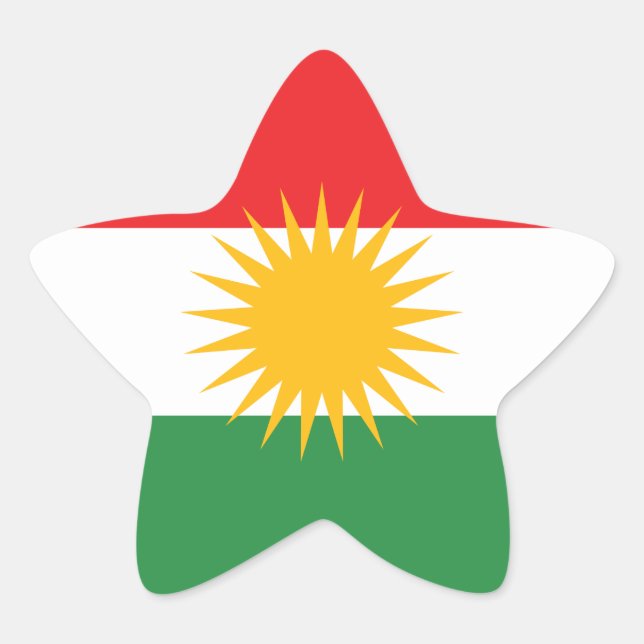 Pegatina En Forma De Estrella Bandera de Kurdistán (Anverso)