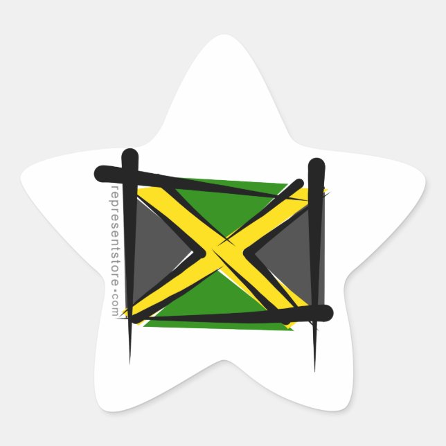 Pegatina En Forma De Estrella Bandera de pincel de Jamaica (Anverso)