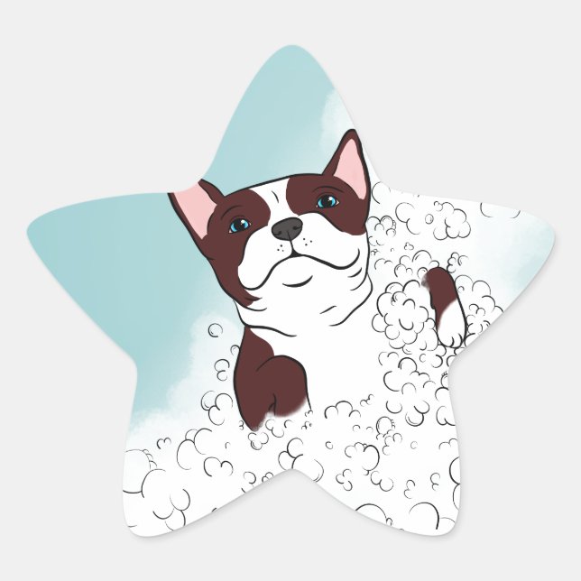 Pegatina En Forma De Estrella Baño de Boston Terrier (Anverso)