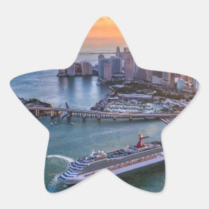 Pegatina En Forma De Estrella Barco de crucero del atardecer de Miami y paisaje