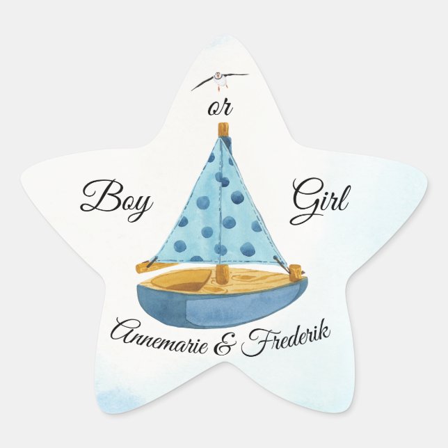 Pegatina En Forma De Estrella Barco de vela con revelación de género (Anverso)