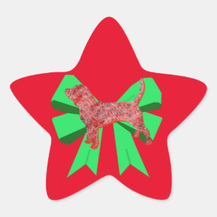 Pegatina En Forma De Estrella Beagle Hound Red Dog & Green Bow Navidades