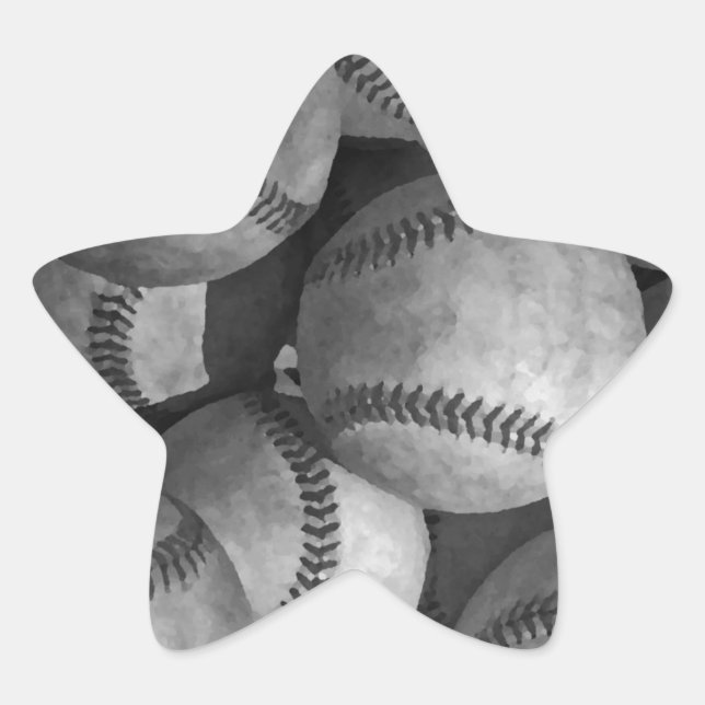 Pegatina En Forma De Estrella Béisbol blanco y negro (Anverso)