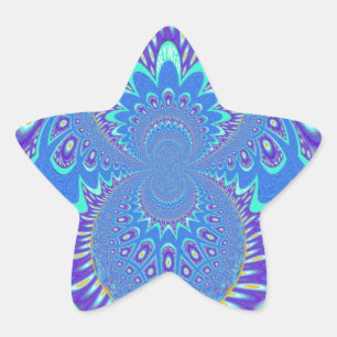Pegatina En Forma De Estrella Bella modernidad Cyan Blue batik Kaleidoscope Arte