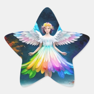 Pegatina En Forma De Estrella Bellas alas ángel Art-35444