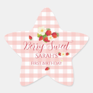 Pegatina En Forma De Estrella Berry Sweet Strawberry Favor Gift 1st Birthday 