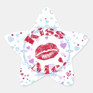 Pegatina En Forma De Estrella ¡Bésame! Labios Rojos Con Corazón