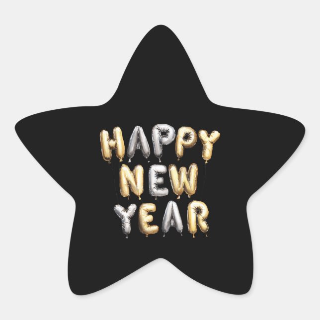 Pegatina En Forma De Estrella Black Gold Grey Happy New Year (Anverso)