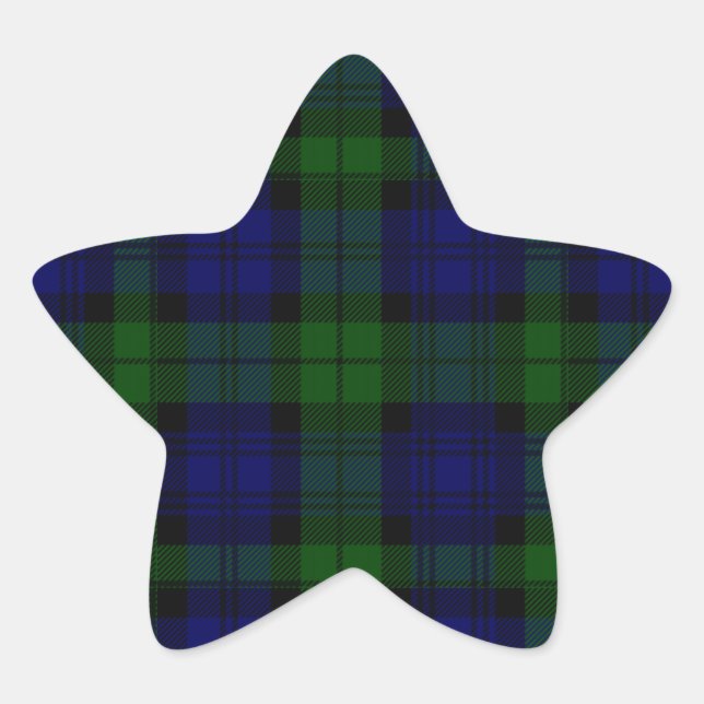 Pegatina En Forma De Estrella Black Watch Tartan Blue Green Plage (Anverso)