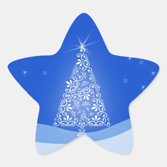 Pegatina En Forma De Estrella Blue White Merry Christmas Tree Stars Night Light (Anverso)