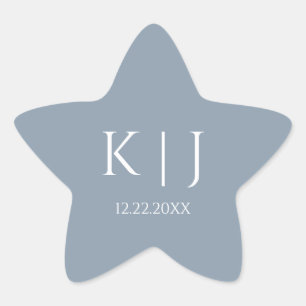 Pegatina En Forma De Estrella Boda Minimalista con Inicial de Monograma Azul Pol