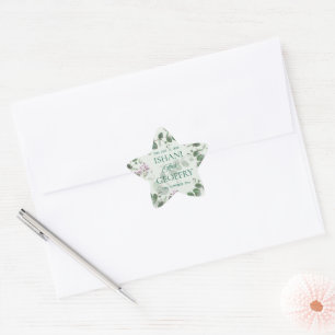 Pegatina En Forma De Estrella Boda Verde de Hojas de Eucalipto