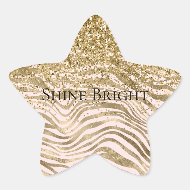 Pegatina En Forma De Estrella Bonito Gold Rubor Purpurina rosa Zebra Sparkle (Anverso)