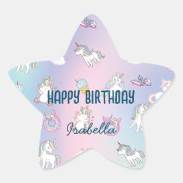 Pegatina En Forma De Estrella Bonos de arcoiris pastel de unicornio de color
