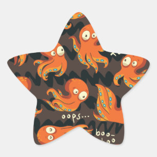 Pegatina En Forma De Estrella Boo Octopus Naranja y niños negros vestidos y deco