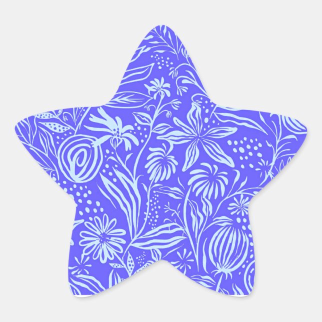 Pegatina En Forma De Estrella Bright blue-Lilac floral pattern (Anverso)