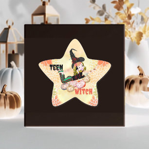 Pegatina En Forma De Estrella Bruja Adolescente Moderna Calabazas de Otoño Hallo