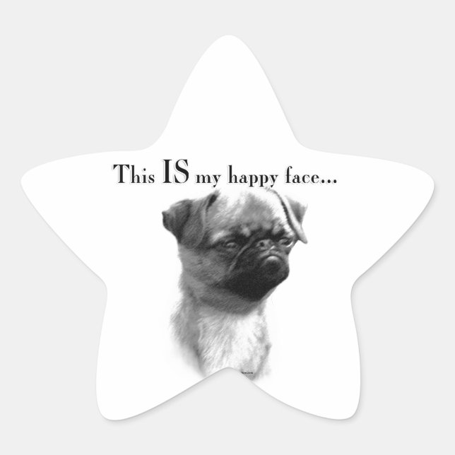 Pegatina En Forma De Estrella Bruselas Griffon Happy Face (Anverso)