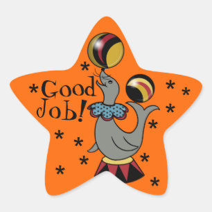 Pegatina En Forma De Estrella ¡Buen trabajo! Naranja de focas de malabarismo rec