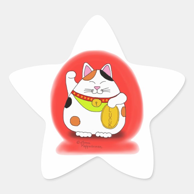 Pegatina En Forma De Estrella Buena suerte Maneki Neko (Anverso)