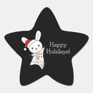 Pegatina En Forma De Estrella Bunny Merry Christmas Winter Animals Rabbits Star