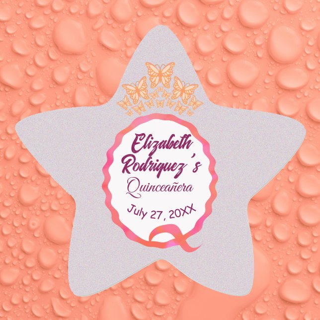 Pegatina En Forma De Estrella Butterflies Princess Tiara Crown Party Fifteenth (Subido por el creador)