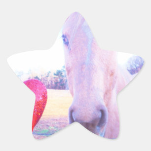Pegatina En Forma De Estrella Caballo amarillo y corazón rojo