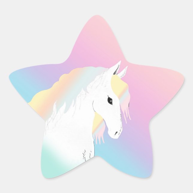 Pegatina En Forma De Estrella Caballo arcoiris Unicornio (Anverso)