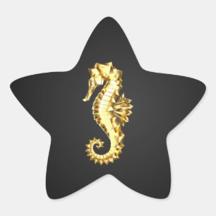 Pegatina En Forma De Estrella Caballo marino polígono de oro
