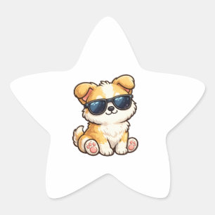 Pegatina En Forma De Estrella Cachorro Adorable con Gafas de Sol Diseño Kawaii