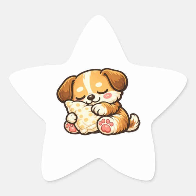 Pegatina En Forma De Estrella Cachorro Dormilón Adorable con Almohada (Anverso)