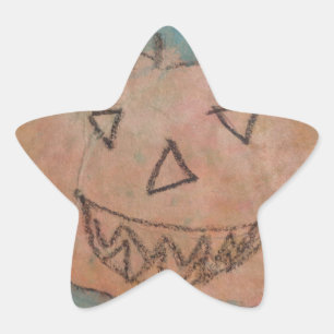 Pegatina En Forma De Estrella Calabaza sonriente, acuarela de arte para niños de