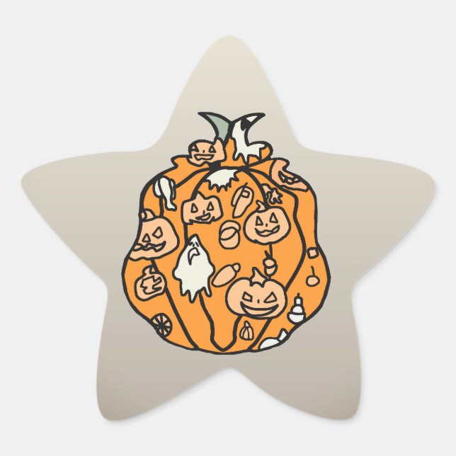 Pegatina En Forma De Estrella Calabazas Retro y Golosinas de Halloween (Anverso)