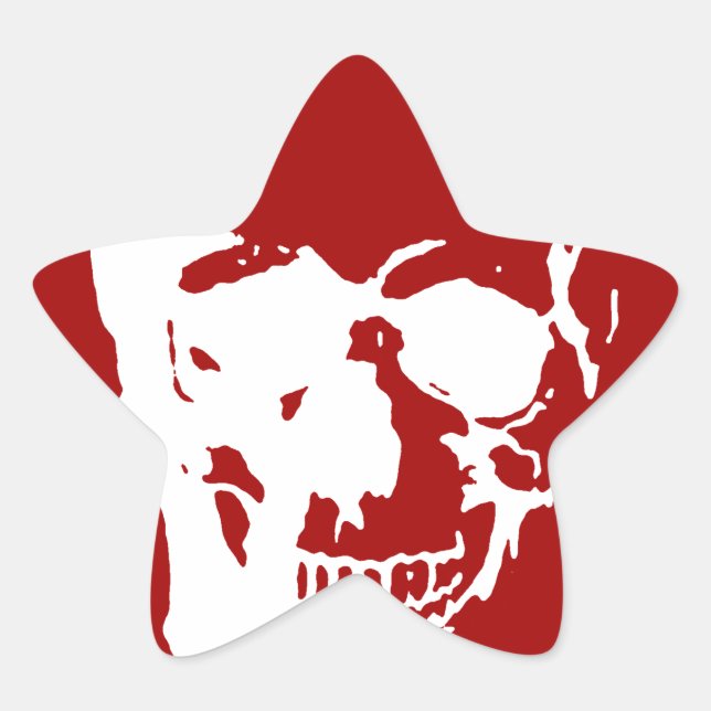 Pegatina En Forma De Estrella Calavera - Arte Metalizado de fantasía rojo y blan (Anverso)