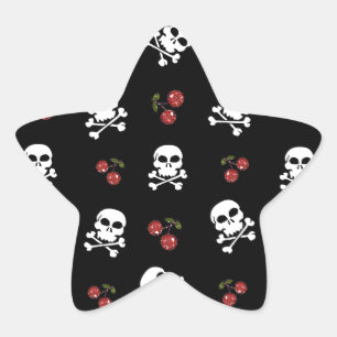 Pegatina En Forma De Estrella Calaveras y Cerezas RAB Rockabilly en Negro