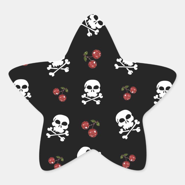 Pegatina En Forma De Estrella Calaveras y cerezas rocosas de RAB en negro (Anverso)