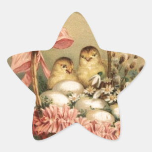 PEGATINA EN FORMA DE ESTRELLA CAPA ELEGANTE, POLLOS, FLORES Y HUEVOS MÁS SENCIL