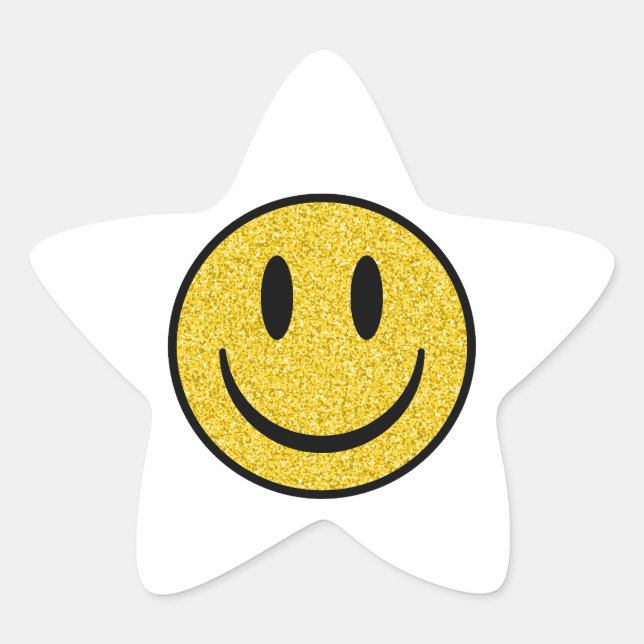 Pegatina En Forma De Estrella Cara de sonrisa purpurina (Anverso)