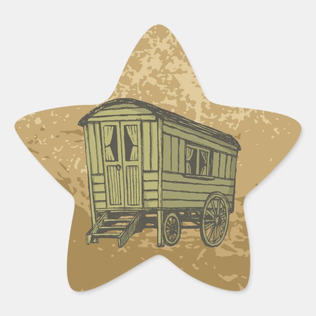 Pegatina En Forma De Estrella Caravana gitana (Anverso)