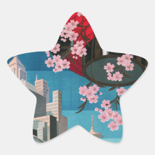 Pegatina En Forma De Estrella Cartel de viaje vintage japonés de Tokio Japón